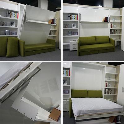 China Home Use Space Saving Wall Bed With Sofa And Bookshelf White Color for sale