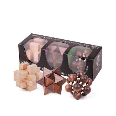 China Educational Toy Fun Games for Adults 3D Wooden Puzzle Brain Teasers and Educational Games in Set of 3 Wooden Puzzles for sale