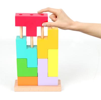 China Educations KD Toys 2023 New jigsaw puzzle intelligent colorful Montessori wooden Blocks 3D children's puzzle game Brain Teaser Puzzle for sale