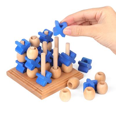 China 3+ Wooden Tic Tac Toe Set Classic Family Table Game Wooden OX for Adults Noughts And Crosses Game Wood Family Board Games for sale