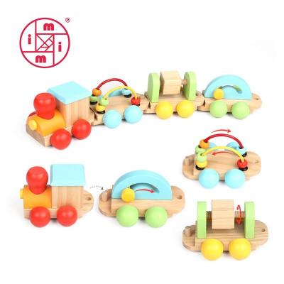 China Playing Children Wooden Baby Educational Train Toy Set Classic Wooden Toddler Toy Geometric Shape Wooden Train Toy For Kids for sale