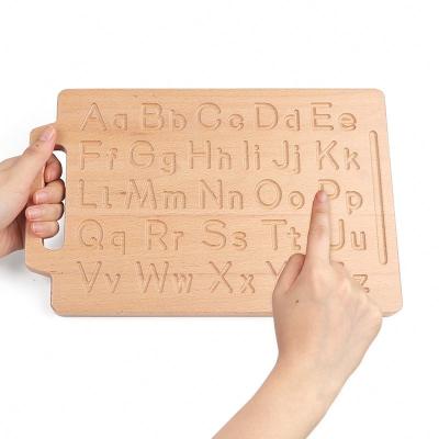 China Hardwood Montessori Gift Alphabet Number Abc Educational Toy Game Double-Sided Wooden Letters Practicing Puzzle Board for sale