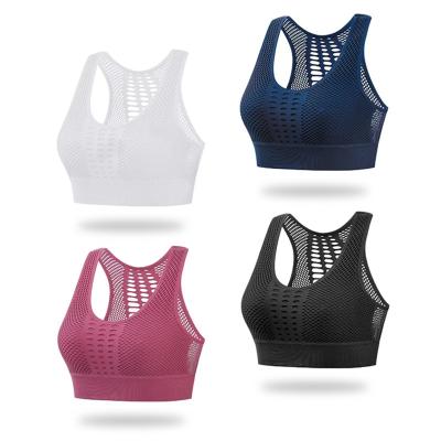 China Antibacterial High Fitness Stretch Vest Straps Backless Running Cross Sweated Hollow Bra Women High Round Neck Yoga Sports Underwear for sale