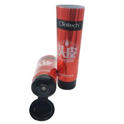 China Cosmetic Packaging 100ml Glossy Red Aluminum PE Tube Plastic Laminated Conditioner Cream ABL Tube With Black Flip Cap for sale