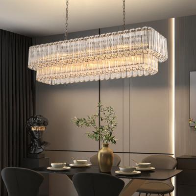 China Contemporary Luxury Lighting Rectangular Dining Table Glass Stairs Modern Chandelier And Pendant Light for sale