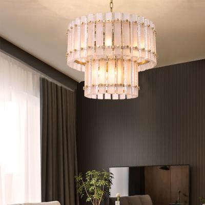 China Modern Simple Design High Standard Indoor Bedrooms Home Lighting Frosted Glass Modern Minimalist Golden E14 Chandelier for sale