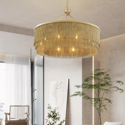 China Modern Modern Chain Tassel Long Chandelier Hanging Hotel Restaurant Gold Color LED Chandelier Pendant Lamp for sale