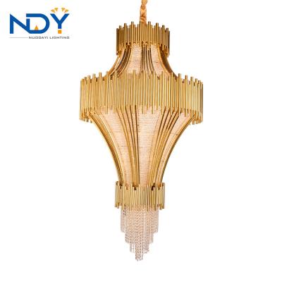 China Modern Golden Modern High End Luxury Crystal Unique Hotel Lobby Club Lighting Vintage Classic Pendant Hanging Lamp Chandelier for sale