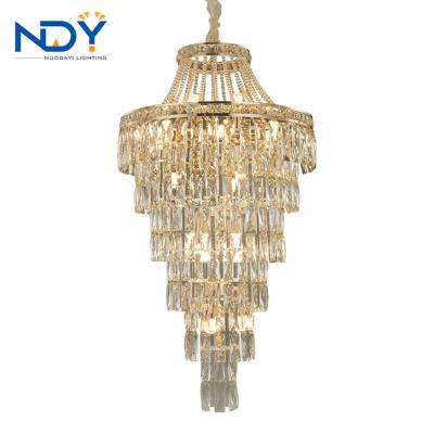 China Contemporary Indoor Hight Quality Crysatl Hanging Lamp Home Luxury Lustre Long Chandelier Pendant Lights For Staircases for sale