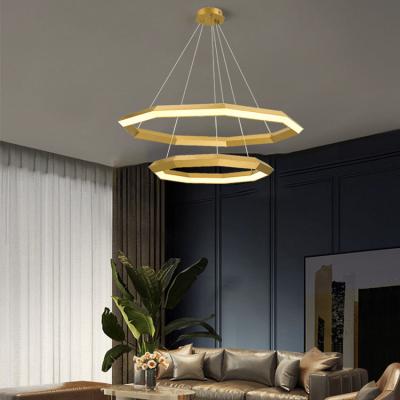 China Contemporary 2023 Morden Hanging Decorative PVC Pendent Lamp In Gold Living Room Hotel Led Chandelier Pendant Light for sale