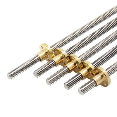 China High Quality Long Run Time Stainless Steel CNC Trapezoidal Lead Screw T8 T10 T12 T14 T16 T20 With Brass Nut For 3D Print for sale