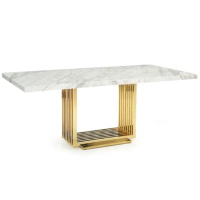 China Other Size Customized Classic Dining Table Designs DTC008 White And Gold Rectangular Dining Table for sale