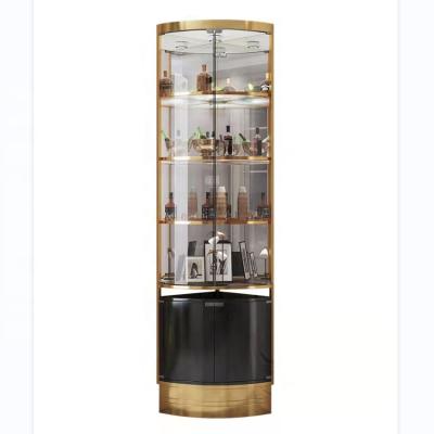 China Other Modern Stainless Steel Metal Frame Wine Cabinet Glass Display Cabinet Corner Corner Wine Storage Cabinet for sale