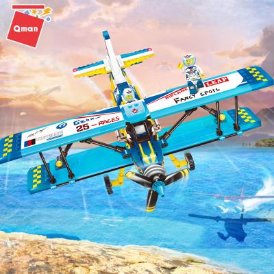 China Blue Building Toy Qman OEM Biplane City Series 354 Piece Building Block Plastic Smart Baby Toys for sale