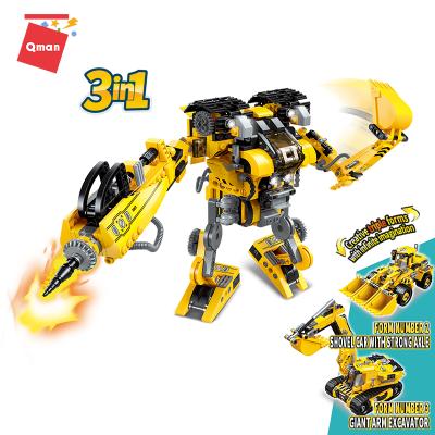 China Construction Toy Qman 3 in 1 Construction Machinery Building Block Car Engineer Toys Transform Excavator for sale