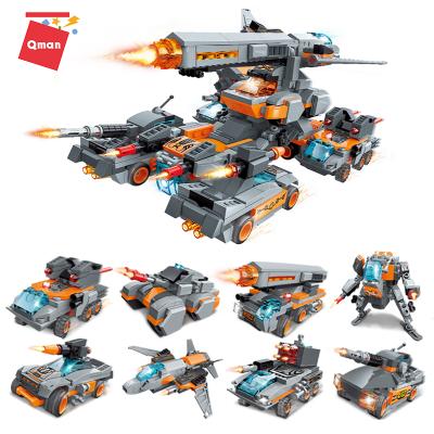 China Construction Toy Qman building block toy for boy 8 of 1 series the thunder tank battle car building distribution plate toy combined deformation for sale