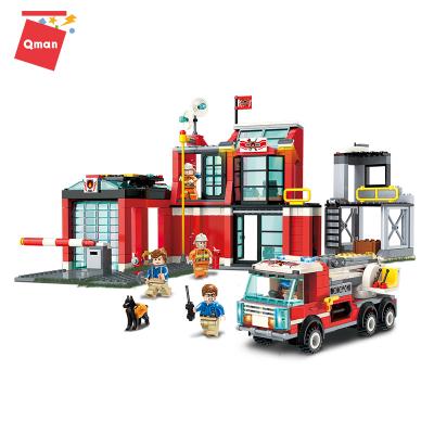 China Building Toy Qman Kids Building Fire Station Blocks Fire Truck Toys Firefighter Toys Set Compatible With All Kinds Of Bricks for sale