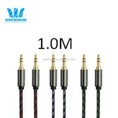 China aux cable Multimedia 1m Nylon Braided Premium 3.5mm Audio With Mic For Speaker for sale