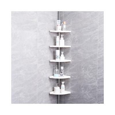 China Standing Type Stainless Steel Metal Corner Wall Mounted 4 Tier Telescopic Multifunctional Bathroom Storage Rack for sale