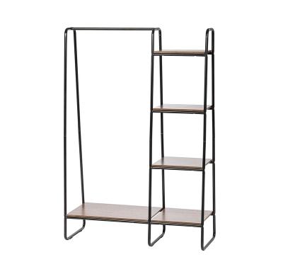 China Eco-friendly Clothing Garment Rack with Double Layers Shelves and Double Rails 4 Hooks, Multifunctional Bedroom Clothing Rack for sale