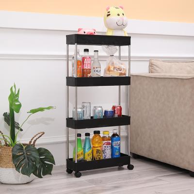 China 4 Tier Kitchen Serving Cart Shelf Kitchen Cart 4 Tier Food Cart Island Storage Mobile Rack Organizer Narrow Sliding Rolling Wheel for sale