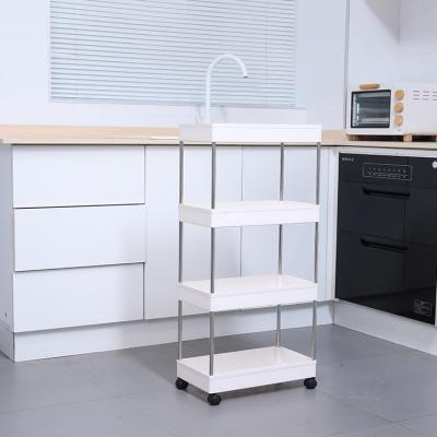 China Dismountable Four Tier Floor To Ceiling Tier 4 Row Storage Kitchen Slim Kitchen Racks Supplies Cart Rolling Storage Racks Racks for sale