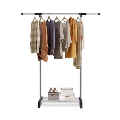 China Modern Simple Home Bedroom Stainless Steel Indoor Standing Hanging Clothes Rack With Shoe Rack for sale