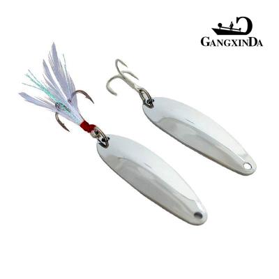 China GXD Eco-Friendly Wholesale 2 Colors Fishing Spoons Feather Matching Hook Metal Fishing Lure Spinners Baits 6g 48mm for sale