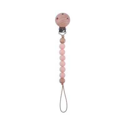 China Eco-friendly Wooden Baby Pacifier Clip Chain Soother Soft Silicone Beads Newborn Pacifier Chain for sale