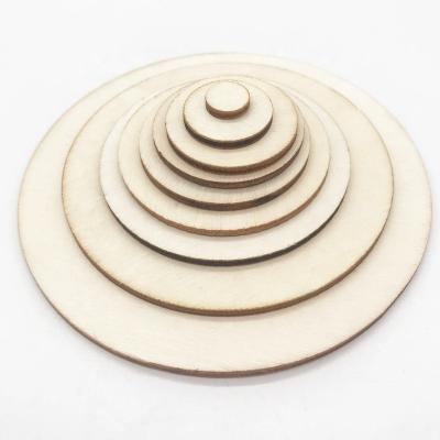 China Europe Size Natural Blank Custom Wooden Round Circle Disc Unfinished Wooden Cutout Circles for sale