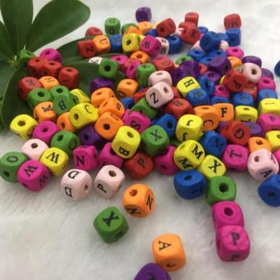 China The most welcomed decoration 10mm cube multi color letter wooden beads accessory in place for wholesales for sale