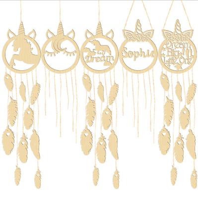 China Europe DIY Home Wall Decor Accessories Ornaments Wooden Unicorn Dream Catcher For Decor for sale