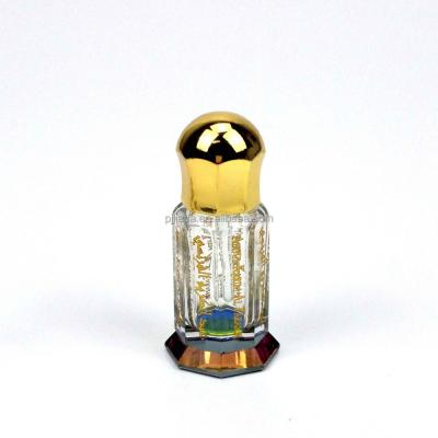 China High Quality Gold Octagon 3ml 6ml 12ml Attar Logo Empty Crystal Glass Bottle Refillable Perfume Essential Oil Bottle for sale