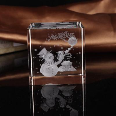 China Europe New Product Custom Design 3D Christmas Photo Crystal Glass Laser Etched Engraved Cube For Souvenir Gift for sale