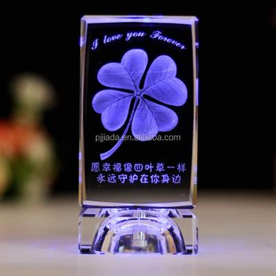 China China Best Selling Rose 3D Crystal Cube Souvenir Laser Crystal Block With LED Light Base For Birthday Gift for sale