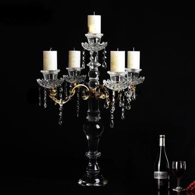 China China 5 Arm Crystal Candlestick Metal Candlestick Wedding Table Decoration for sale