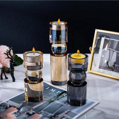 China Home Crystal Candle Holder Centerpieces Pillar Stand Candlestick Wedding Table Decoration for sale