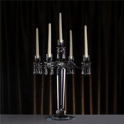 China Luxury Weddings 5 ​​Heads Candle Holder Wedding Centerpiece Table Decoration Flower Bowl with Clear Candelabra Pendants Candelabra for sale