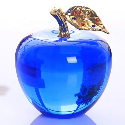 China Europe Christmas Gift Customize Decorations K9 Smooth Surface Blue Glass Crystal Apple for sale