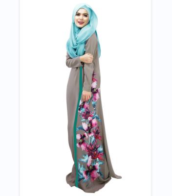 China Polyester Custom Logo Muslim Prayer Abaya With Sash Women Printed Long Robe Plus Size Traditional Muslim Clothing Muslim Maxi Dress for sale