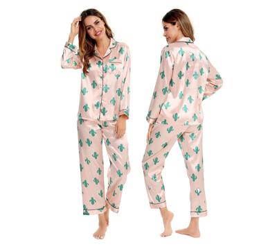 China 2022 Wholesale X-Mier Amazon Silk Sleepwear QUICK DRY Women's Satin Button Down Pajamas Loungewear Set Printed Pajamas For Women for sale