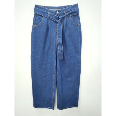 China Sustainable Hot Selling 100%cotton Cheap Custom High Waisted Woman Jeans Wide Leg for sale