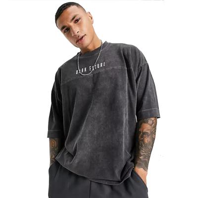 China Hot Selling Anti-Wrinkle Oversized Heavy T-shirt With Contrast Stitch In Black Acid Wash T-shirt Men for sale