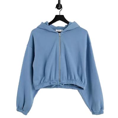 China high quality Anti-wrinkle organic cotton zip up hoodie crop hoodie with elastic edge brand hoodie sweatshirt custom women for sale