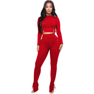 China QUICK DRY Custom Crop Sleeve Top Casual Logo Sports Jogging Suit Sexy Long Pants QUICK DRY Two Piece Suit for sale