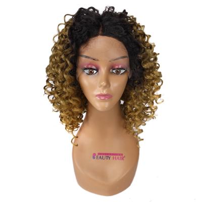 Chine Black Women's Bob Wig Natural Deep Wave 14Inches Heat Resistant 14Inches Synthetic Curly Hair Biology Middle Hair T-Part Lace Wigs à vendre