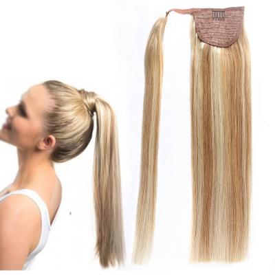 China Afro Beauty Silky Straight Wave Long Wrap Around Clip In Drawstring Ponytail Real Hair Pieces, 100% Hair Extensions Ponytails for sale