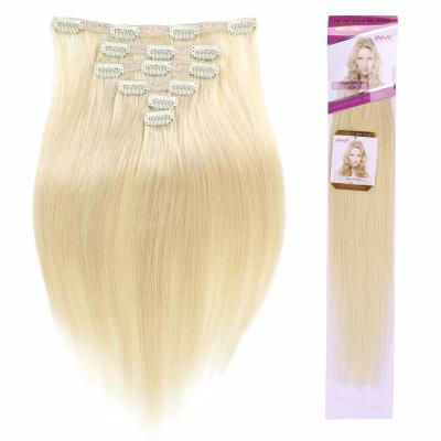 China Seamless Body Wave Clip In Hair Extensions With Weft Invisible Thin Remy Human Hair Thick Skin To Base Bleach Blonde for sale