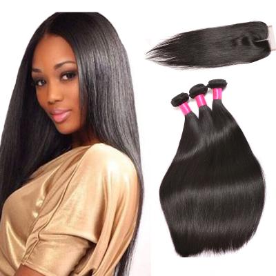 China Silky Straight Wave Silky Straight Bundles With Closure Brazilian Hair Weave Bundles With 13*4 Lace Frontal Remy Human Hair Extension for sale