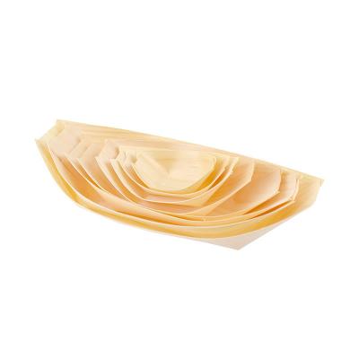 China 8 Inch Wooden Disposable Serving Cone Sushi Boat Serving Trays For Restaurants for sale